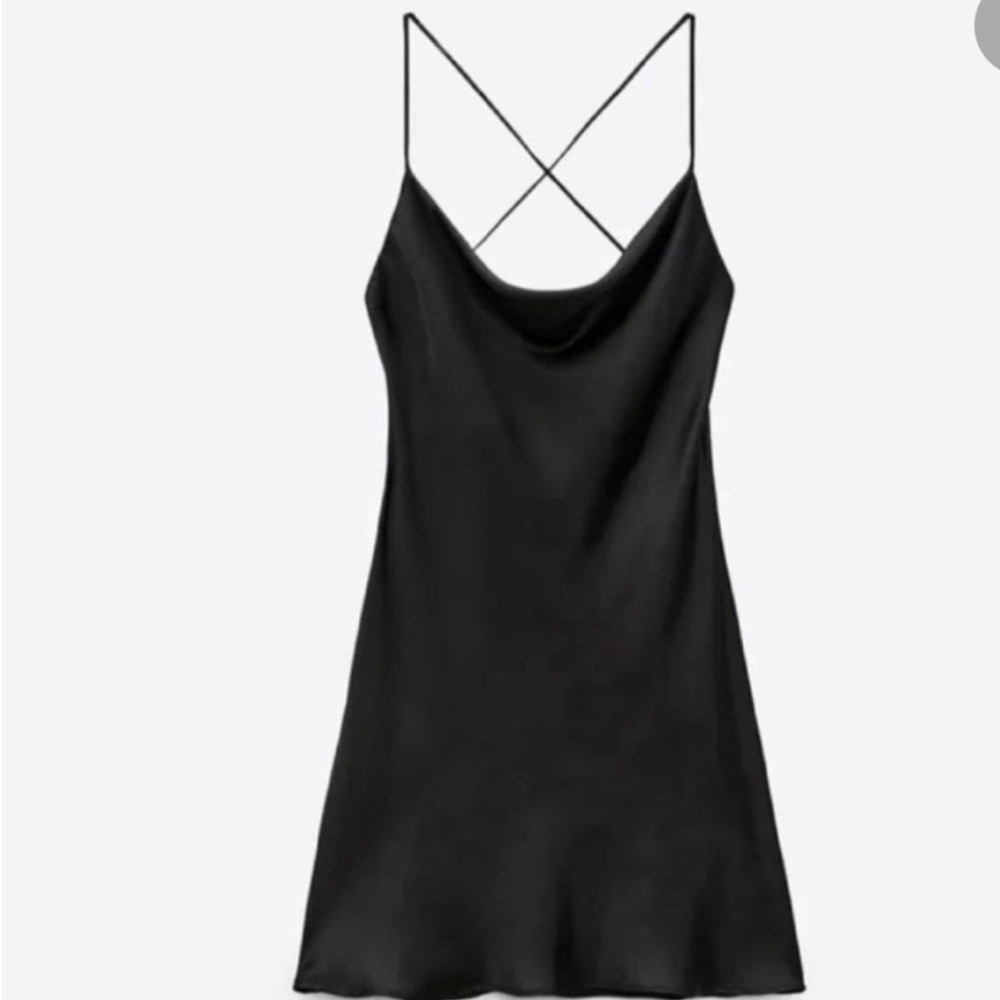 Zara criss cross Black Slip Satin Dress